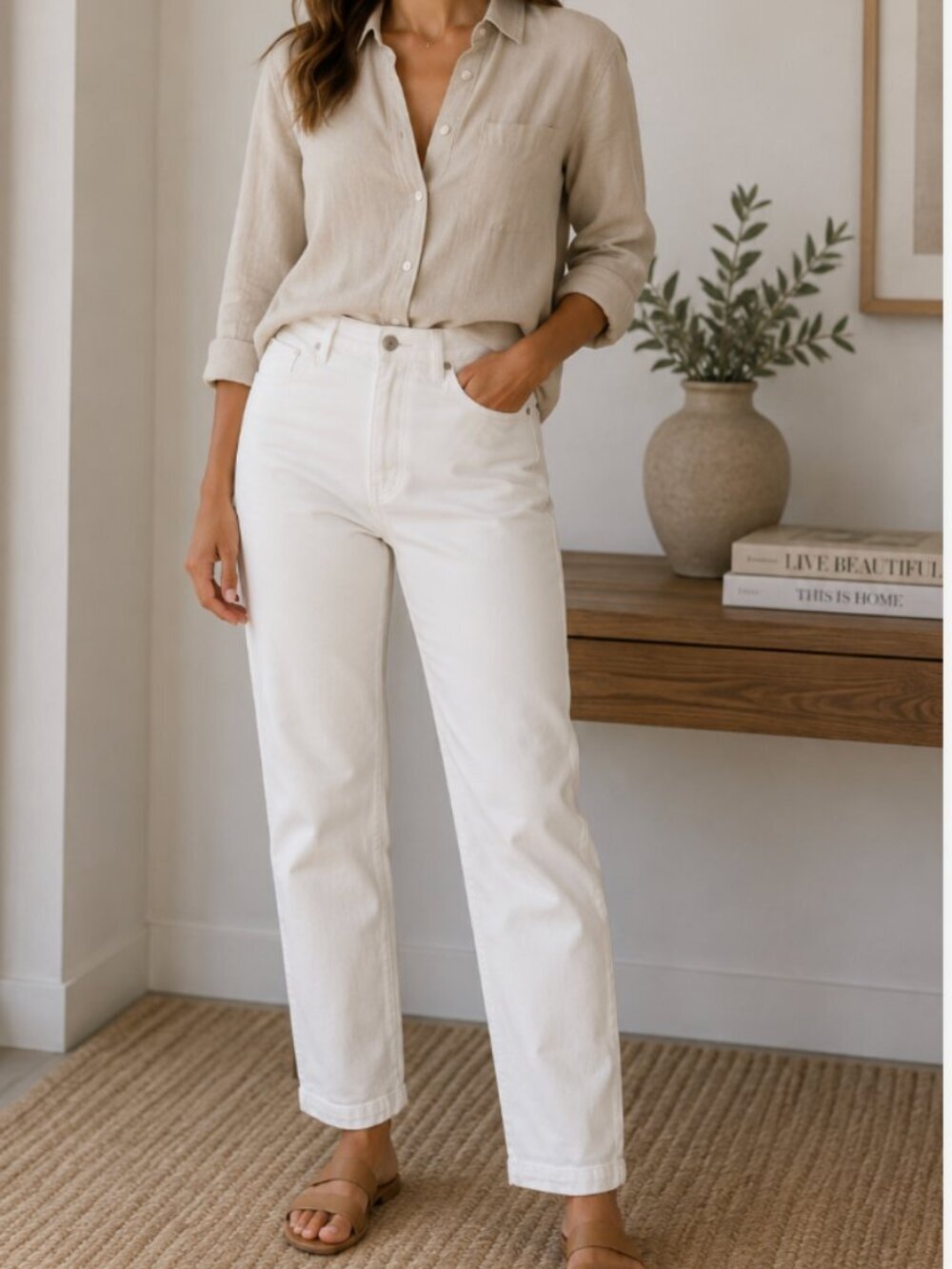 Faherty Organic Cotton Ivory High Rise Straight Leg Jeans Size 26